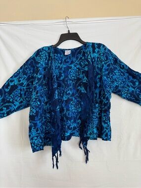 Blue Floral Open-Front Women's Jacket